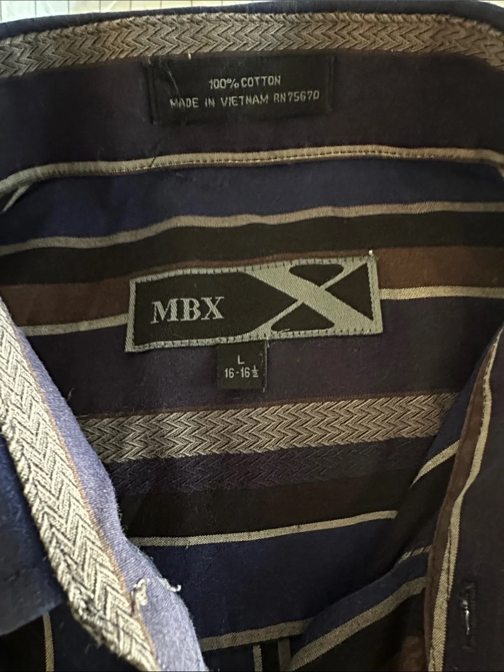 MBX - Men's Striped Button-Up Shirt - Blue and Brown - L